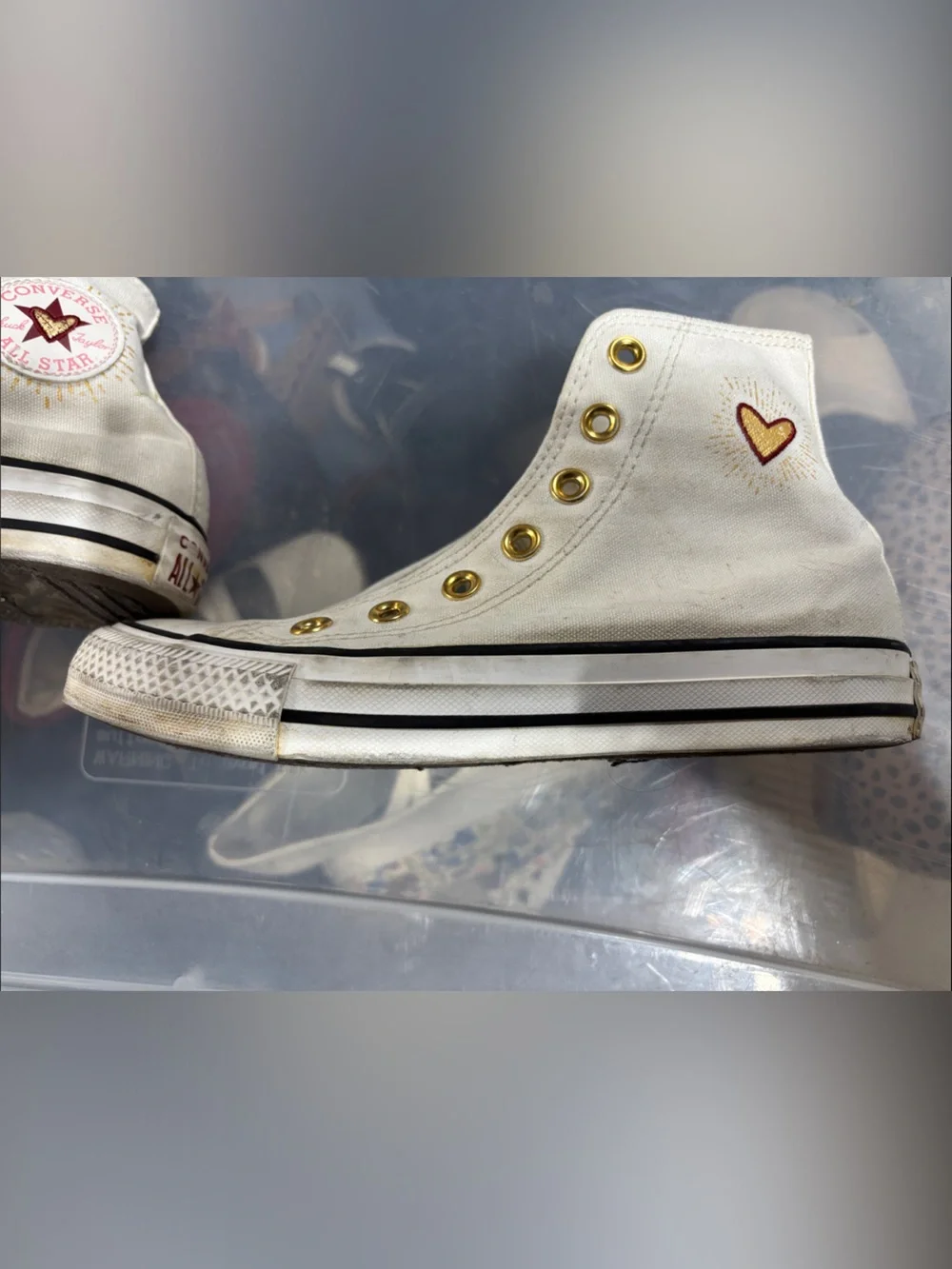 Converse Kids White High-Top Sneakers with Red Heart Patch size 5.5